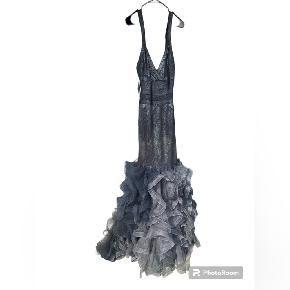 Colors Dress 2354 Gray/Silver Jersey Mermaid Dress with Tulle Train Size 8